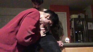 Amateur MILF Arab slobbers on FAT COCK for a midnight snack